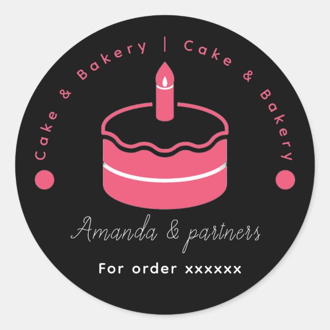 Pink & black Personalized Bakery business Sticker (Devant)