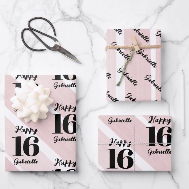 Pink Black Personalized Custom Age Wrapping Paper Sheet (Front)