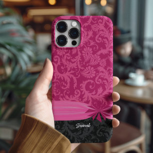 Pink & Black Personalized Damask iPhone Cover- iPhone 16 Pro Case