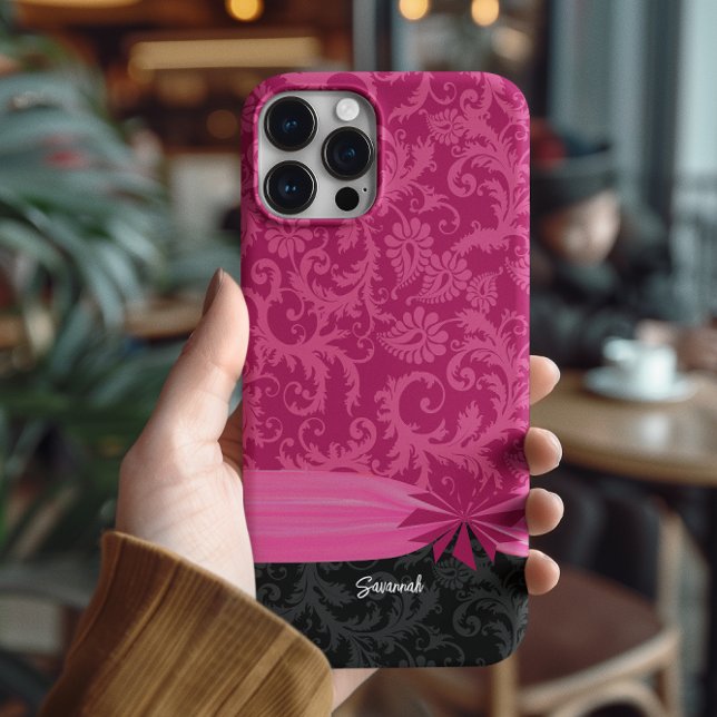 Pink & Black Personalized Damask iPhone Cover- Case-Mate iPhone Case (Creator Uploaded)