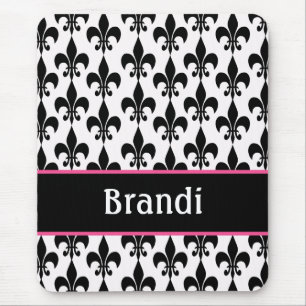Pink Black Personalized Fleur de Lis Mousepad