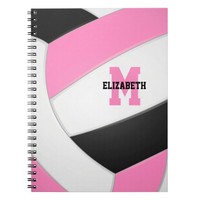 pink black personalized girly volleyball notebook (Front)