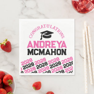 Pink & Black Personalized Graduation Party Paper Napkin