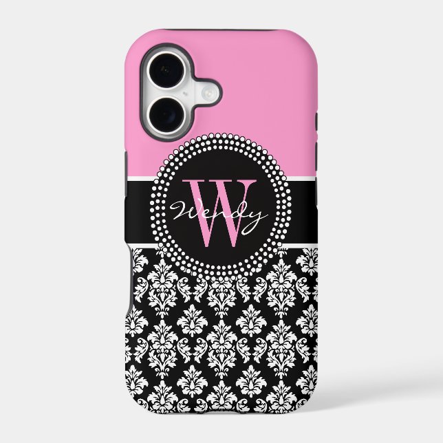 Pink Black Personalized Initial Damask (Back)