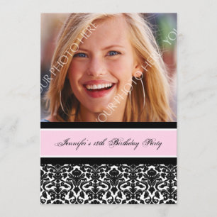 Pink Black Photo 18th Birthday Party Invitations