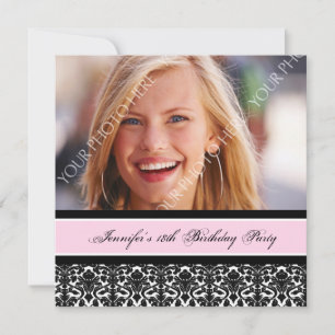 Pink Black Photo 18th Birthday Party Invitations