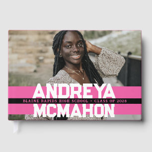 Pink & Black Photo Graduation Personalized Guest Book