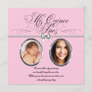 Pink Black Photo Quinceanera Invitation