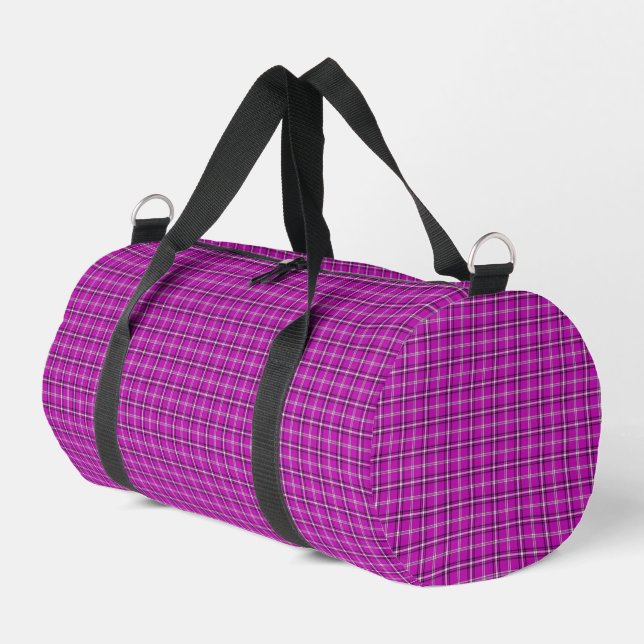 Pink Black Plaid Classic Pattern Duffle Bag (Left Corner)