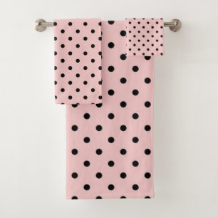 Pink black polka dot bath towel set