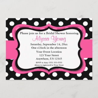 Pink Black Polka Dot Bridal or Baby Shower Invite