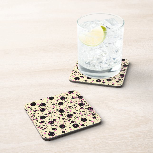 Pink & Black Polka Dot Glam Pattern Coaster (Right Side)