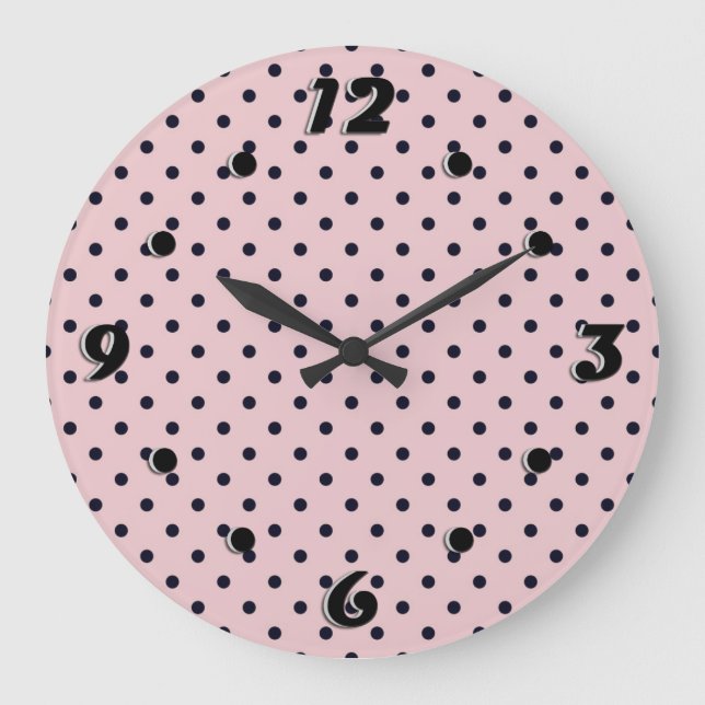 Pink black polka dot large clock (Front)