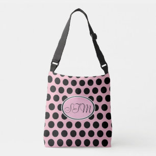 Pink Black Polka Dot Monogram Tote Bag
