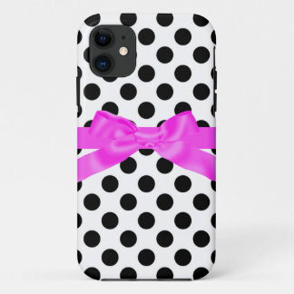 PINK BLACK POLKA DOT WITH BOW PHONE CASE