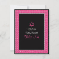 Pink & Black Polka Dots Bat Mitzvah Response Card