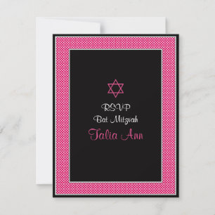 Pink & Black Polka Dots Bat Mitzvah Response Card