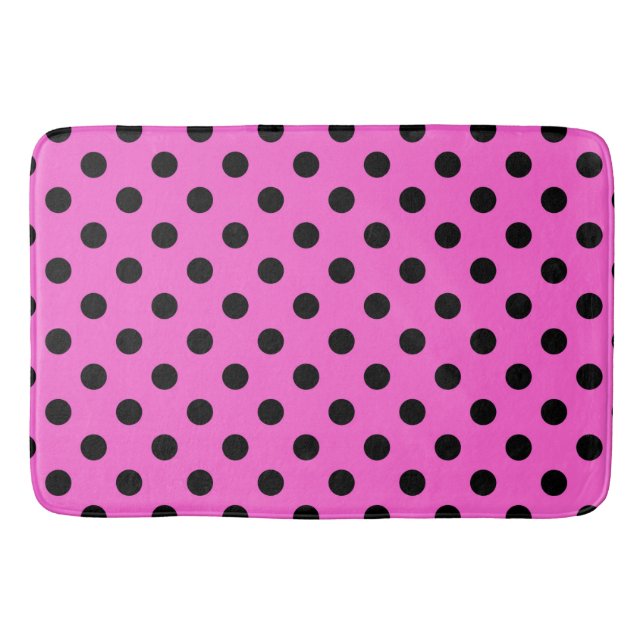 Pink & Black Polka Dots Dot Bath Mat (Front)