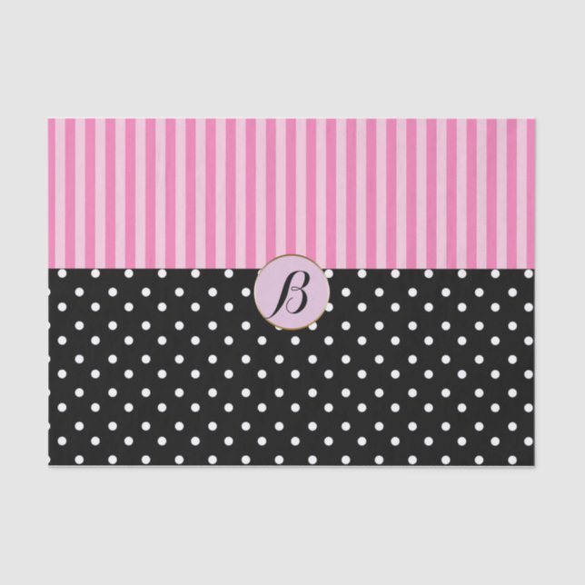 Pink Black Polka Dots Stripes Modern Paris Chic Tissue Paper (Front)