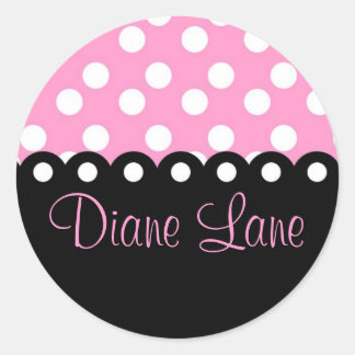 Pink & Black Polkadot Classic Round Sticker