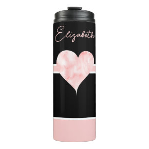 Pink & Black Pretty Personalized Heart Thermal Tumbler