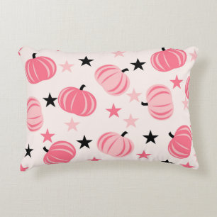 Pink & Black Pumpkin with Stars Halloween & Autumn Accent Pillow