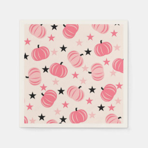 Pink & Black Pumpkin with Stars Halloween & Autumn Napkin