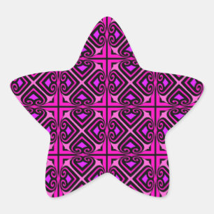 Pink Black Purple Abstract Nouveau Pattern Star Sticker
