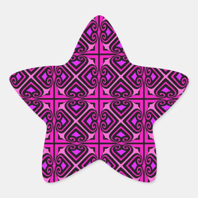 Pink Black Purple Abstract Nouveau Pattern Star Sticker (Front)