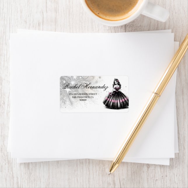 Pink & Black Quinceañera Girl Label (Insitu)
