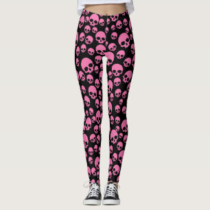Pink Black Random Skulls Pattern Leggings