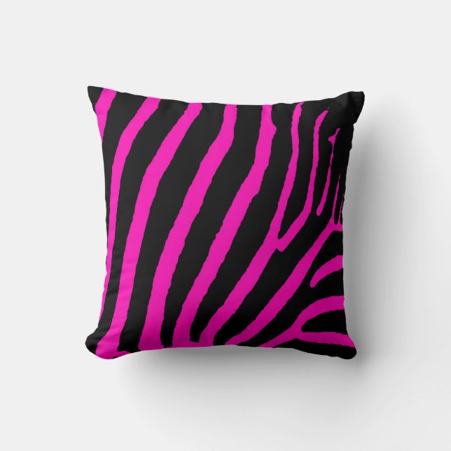 Pink black razberry zebra stripe throw pillow (Front)