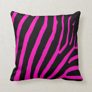 Pink black razberry zebra stripe throw pillow