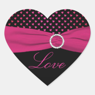 Pink, Black, Red "Love" - Heart Shaped Sticker