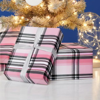 Pink Black Red Plaid Pattern Wrapping Paper