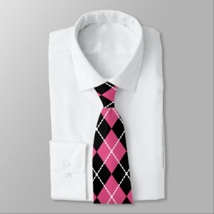 Pink Black Retro Argyle Tie