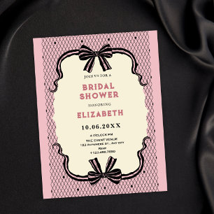 Pink black retro bow bridal shower invitation