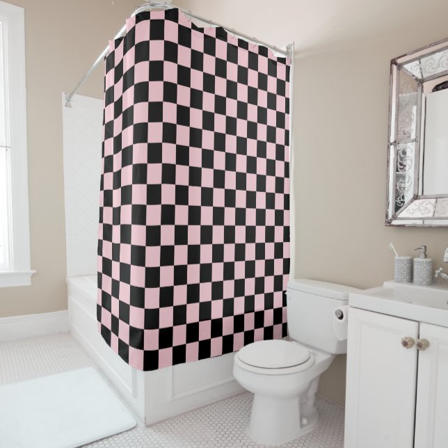 Pink Black Retro Checks Chequerboard Pattern    (In Situ)