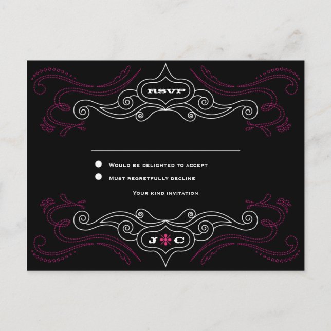 Pink & Black Rock 'n' Roll Music Themed Wedding Invitation Postcard (Front)