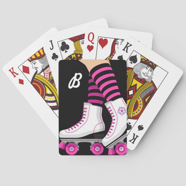 Pink & Black Roller Skate Skating Birthday Party Playing Cards (Back)