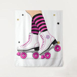 Pink & Black Roller Skate Skating Tapestry
