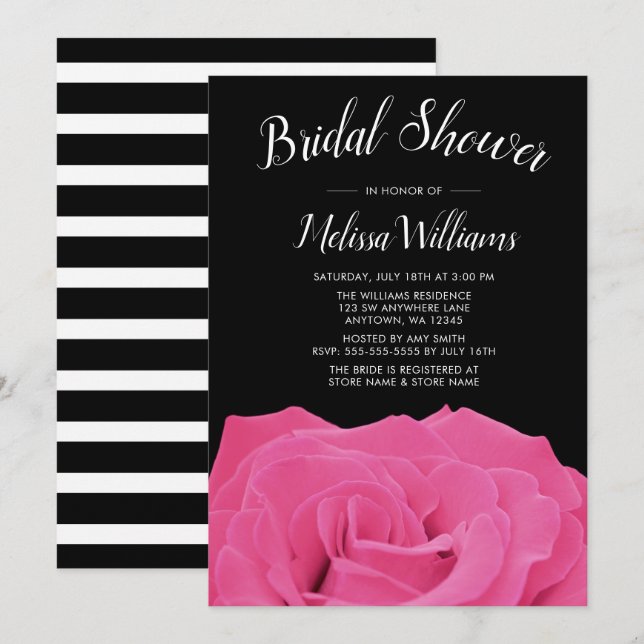 Pink & Black Rose Bridal Shower Invitations (Front/Back)