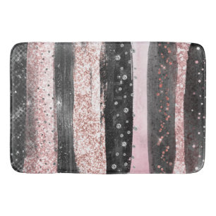 Pink Black Rose Gold Glitter Modern Bath Mat