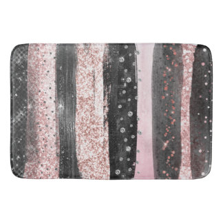 Pink Black Rose Gold Glitter Modern Bath Mat
