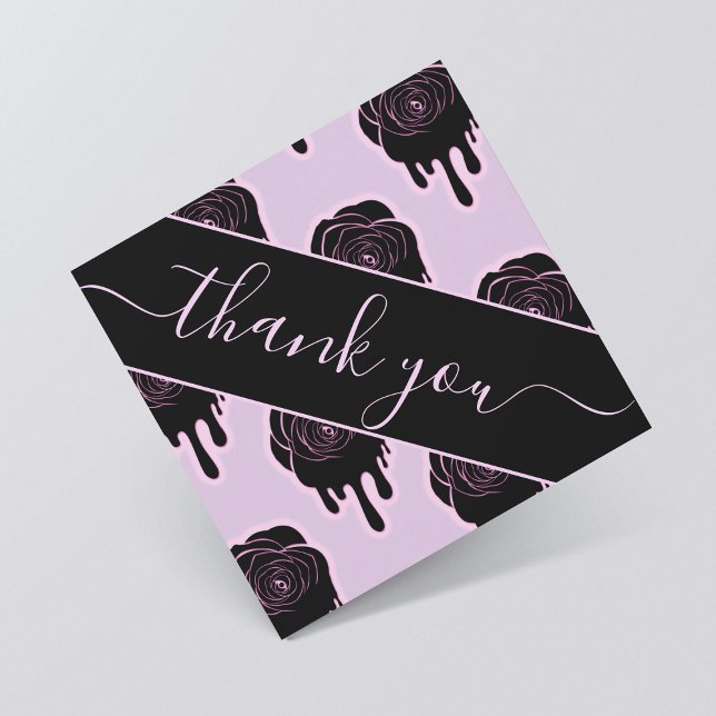 Pink Black Roses Drip Dripping Halloween Thank You Invitation (Creator Uploaded)