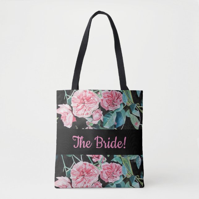 Pink Black Roses rose Bride Wedding Bride Tote Bag (Front)