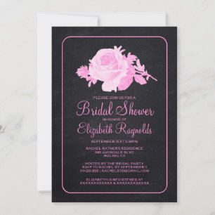 Pink Black Rustic Floral Bridal Shower Invitations