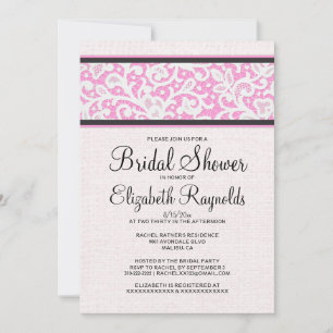 Pink Black Rustic Linen Bridal Shower Invitations