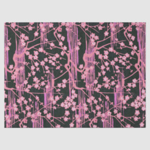 PINK BLACK SAKURA FLOWERS Japanese Floral Pattern Tissue Paper