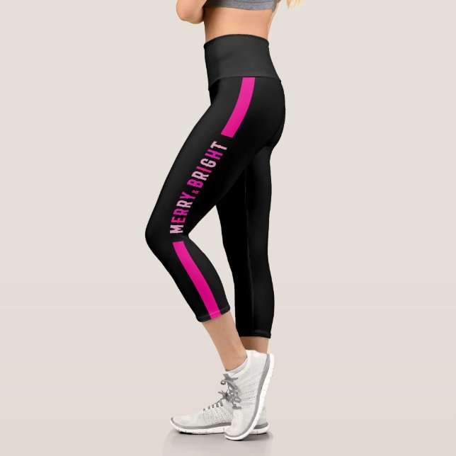Pink Black Santa Claus Christmas Holiday Party  Capri Leggings (Left)